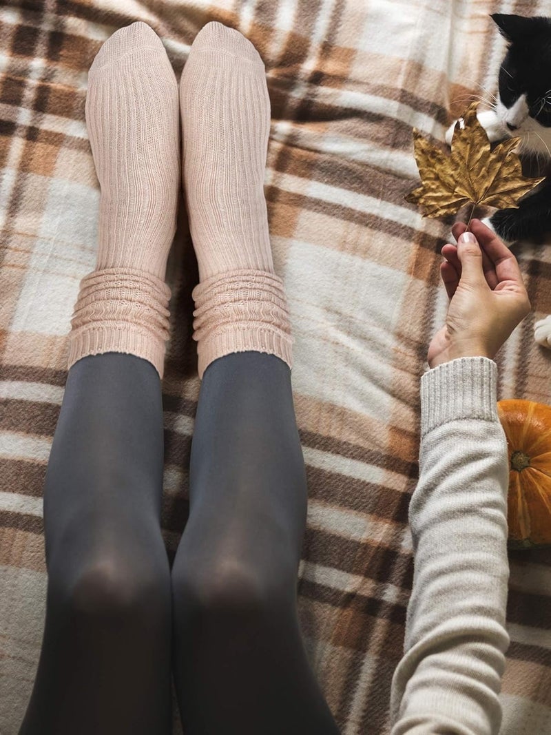 Fourluoo 6 Pack Women Slouch Socks Cotton Knit Scrunch Stacked Knee High Boot Socks for Women - Image 2